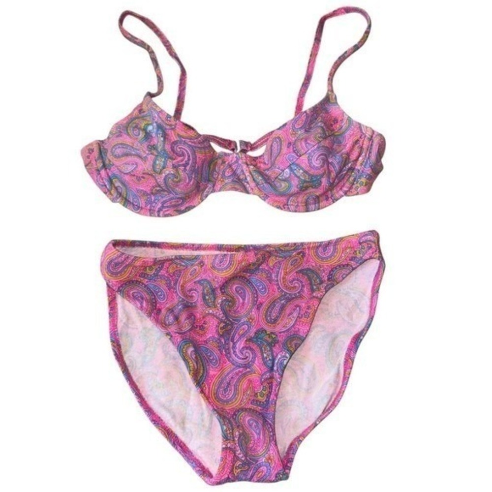 Vintage Paisley Bikini Set High Waist Y2K Swimwear Bermuda unlined underwire - Picture 3 of 6